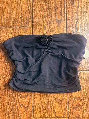 Papermoon Black Strapless Tube Top with Rosette Detail